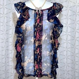 Topshop Shear Ruffle Chiffon Top